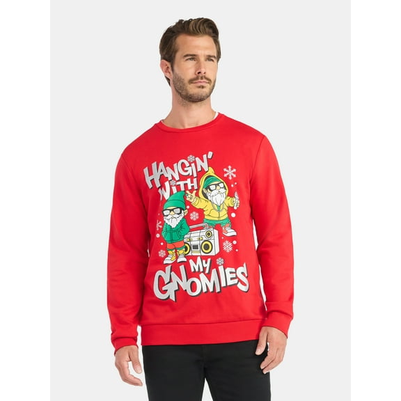 Mens & Big Men's Holiday Christmas Graphic Sweatshirt Gnomies, Sizes S-3XL by Jolly Knits