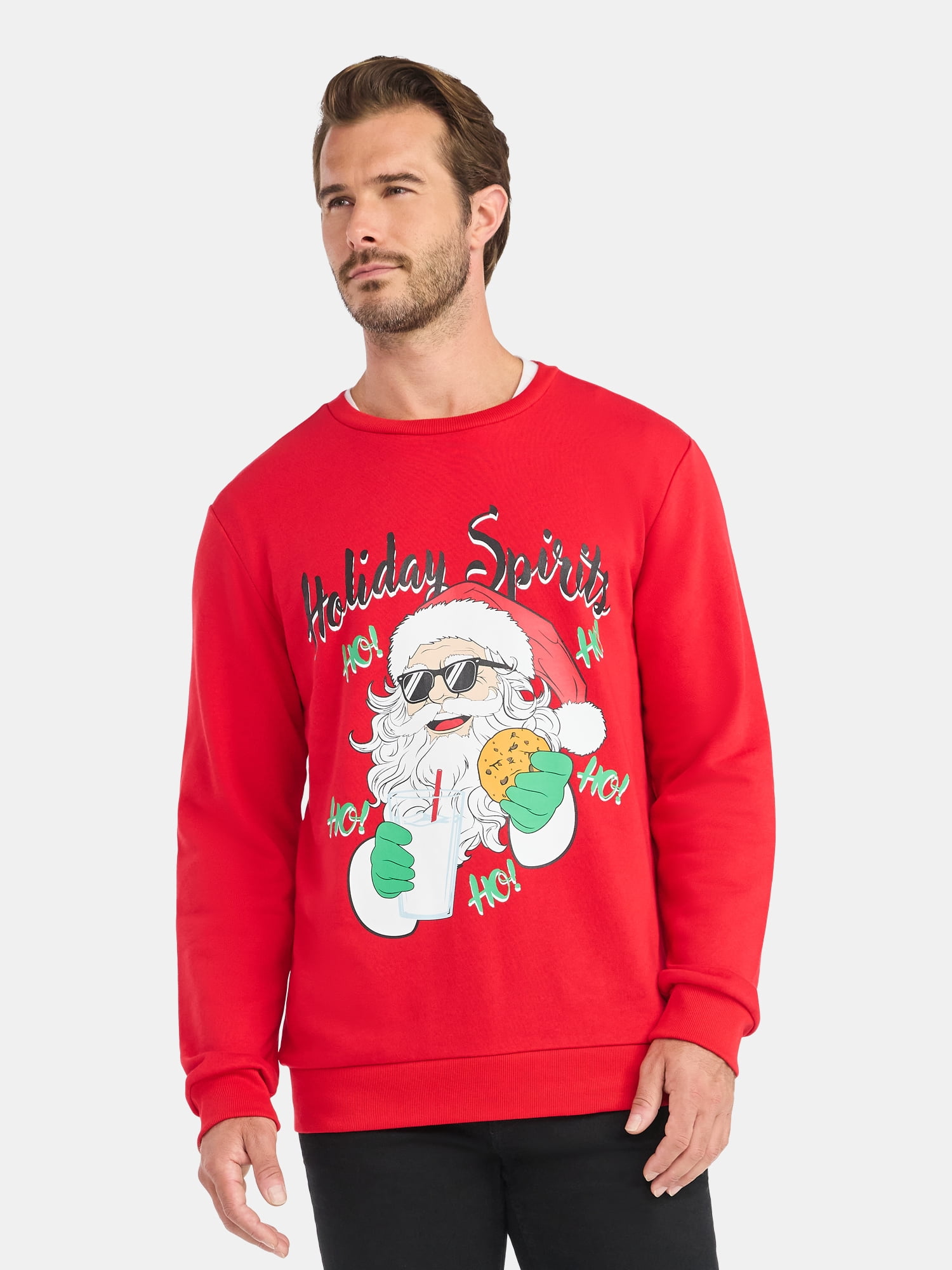 Mens & Big Men's Holiday Christmas Graphic Sweatshirt Holiday Spirits, Sizes S-3XL by Jolly Knits