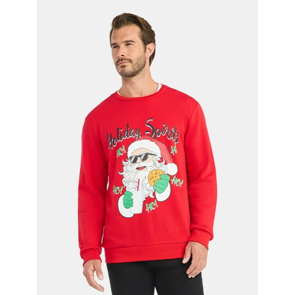 Mens & Big Men's Holiday Christmas Graphic Sweatshirt Holiday Spirits, Sizes S-3XL by Jolly Knits