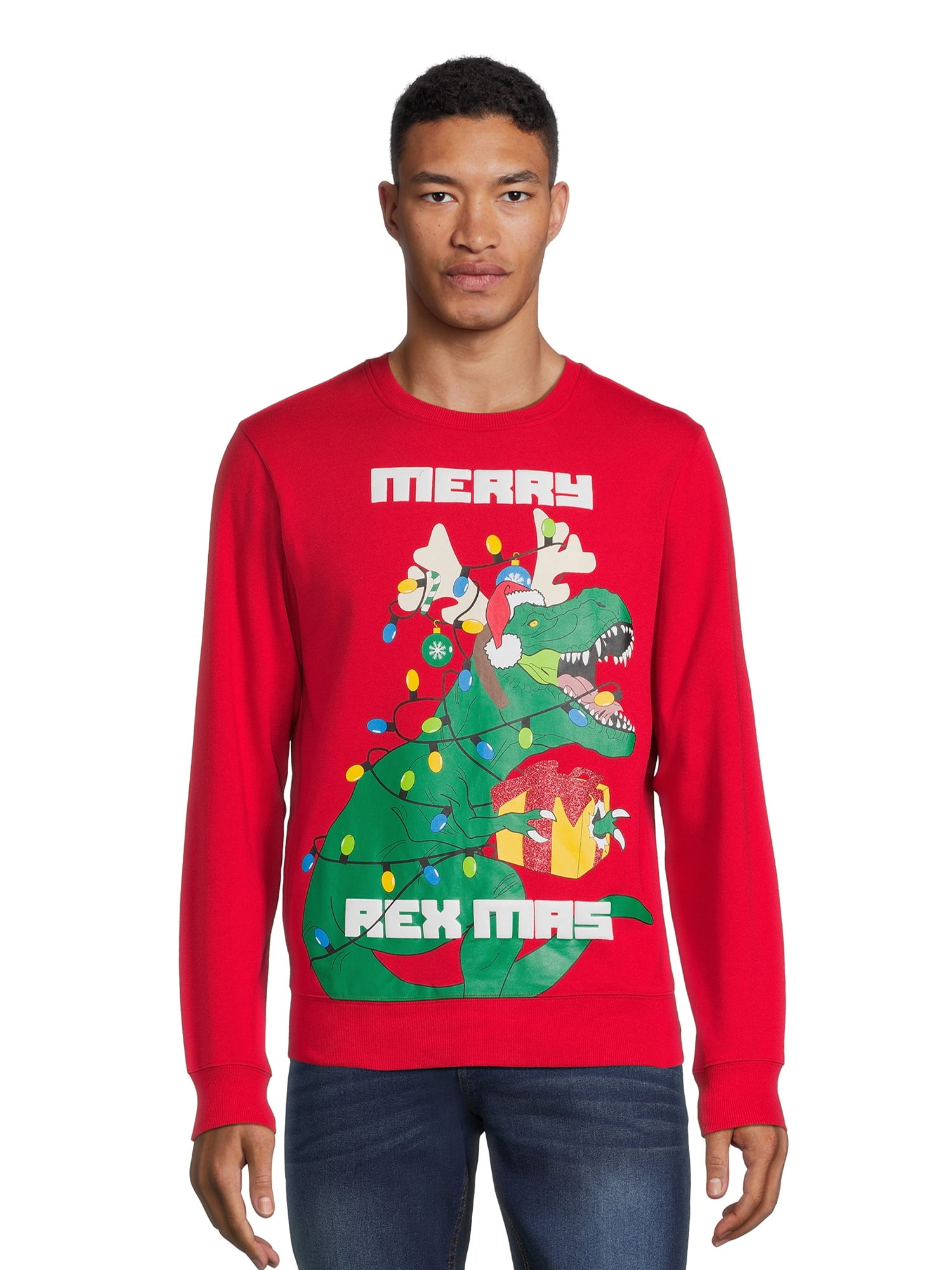Jolly Knits Men's and Big Men's Ugly Christmas Fleece Sweatshirt with