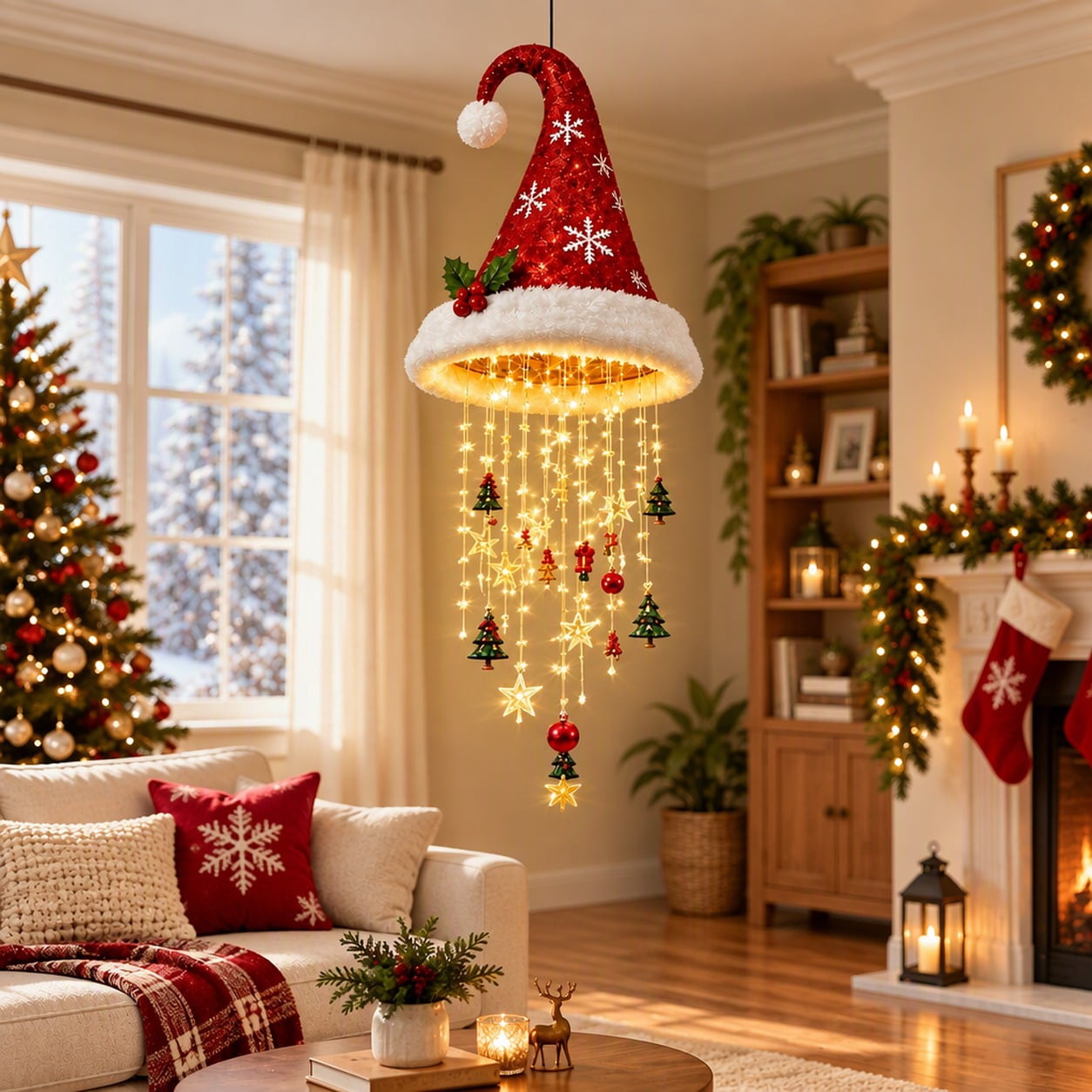 Fake Ruby Large Jolly Lamps Christmas Fixture with Faux Trim and Warm White Leds, Red ...