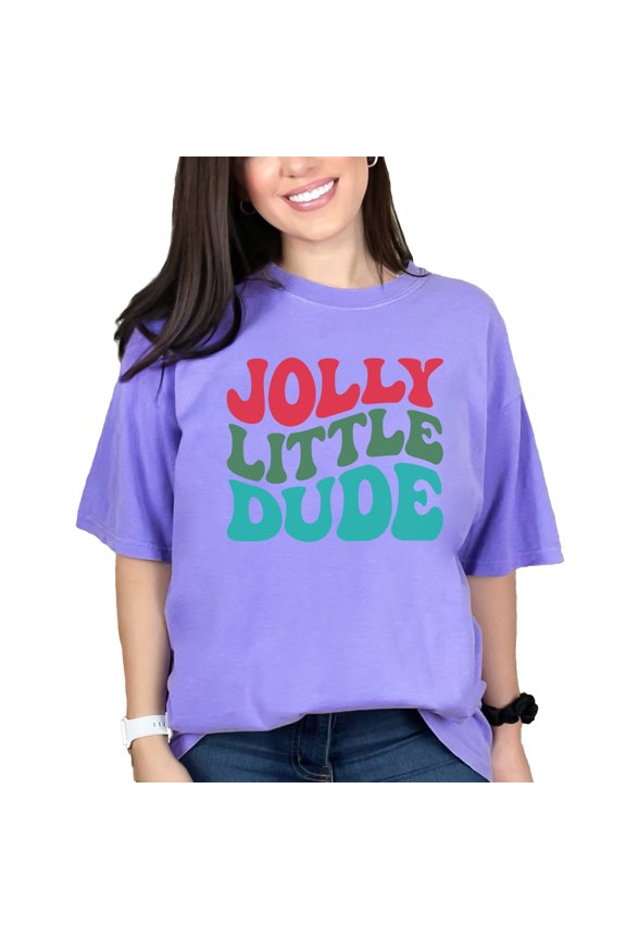 Jolly Little Dude, Christmas or Winter Season Themed, Groovy Retro Wavy Text, Violet Comfort Colors T-Shirt, 3XL