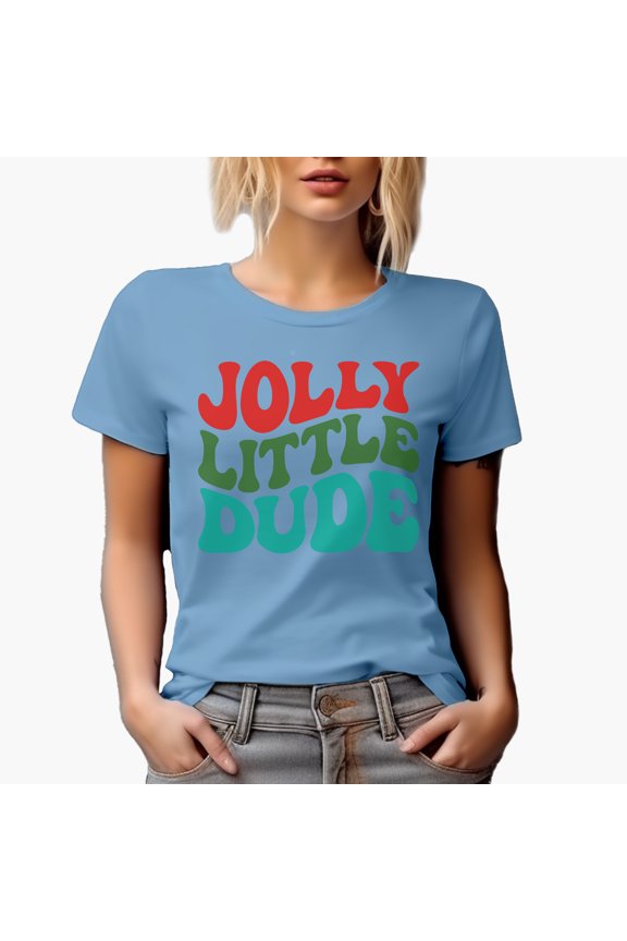 Jolly Little Dude, Groovy Retro Wavy Text Merch Gift, Baby Blue T-Shirt, Small