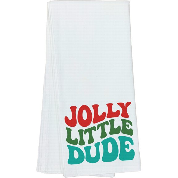 Jolly Little Dude, Groovy Retro Wavy Text Merch Gift, Dish Towel, 16 x 25 IN