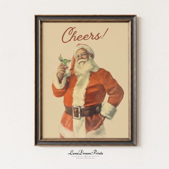 Jolly Man Cheers Wall Art, Funny Retro Noel Cocktail Print, Festive Bar Decor, Vintage Festive Drink Print, Noel Kitchen Poster UNFRAMED PAPER POSTER, Home Decor, Vintage Gift, Living Room Dercor