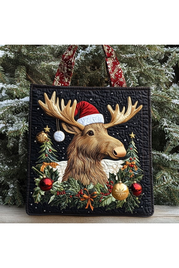 Jolly Moose Quilted Tote Bag, Animal Print Shoulder Bag, Decorative Market Tote, Gift for Animal Lovers
