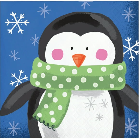 Jolly Penguin Christmas Paper 16 Ct Beverage Napkins