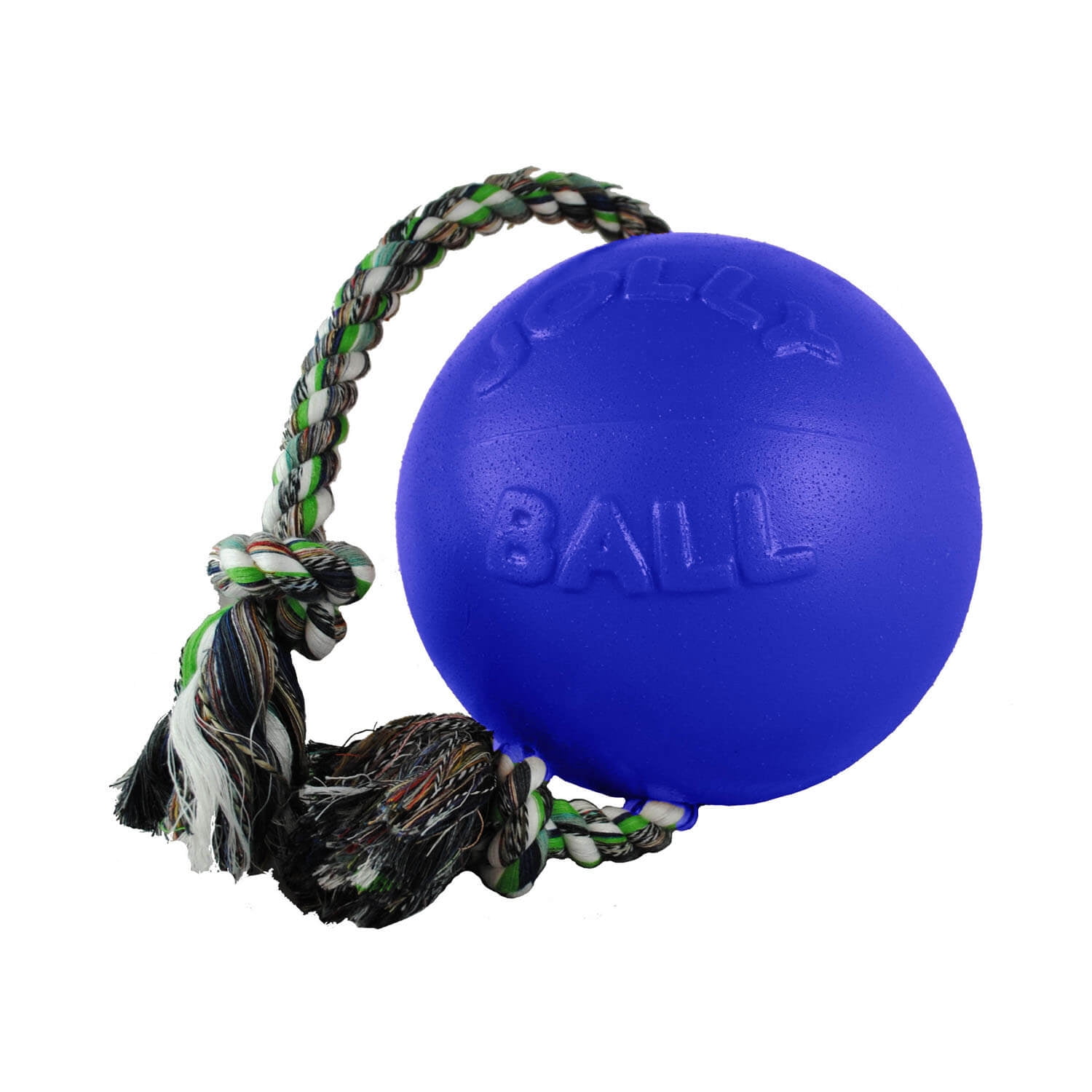 Jolly Pets Romp-n-Roll 8 inch Blue Rubber Ball with Rope for Dogs