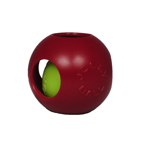 Jolly Pets Teaser Ball 8 inch Red  Hard Plastic plus Squeaker Toy for Dogs