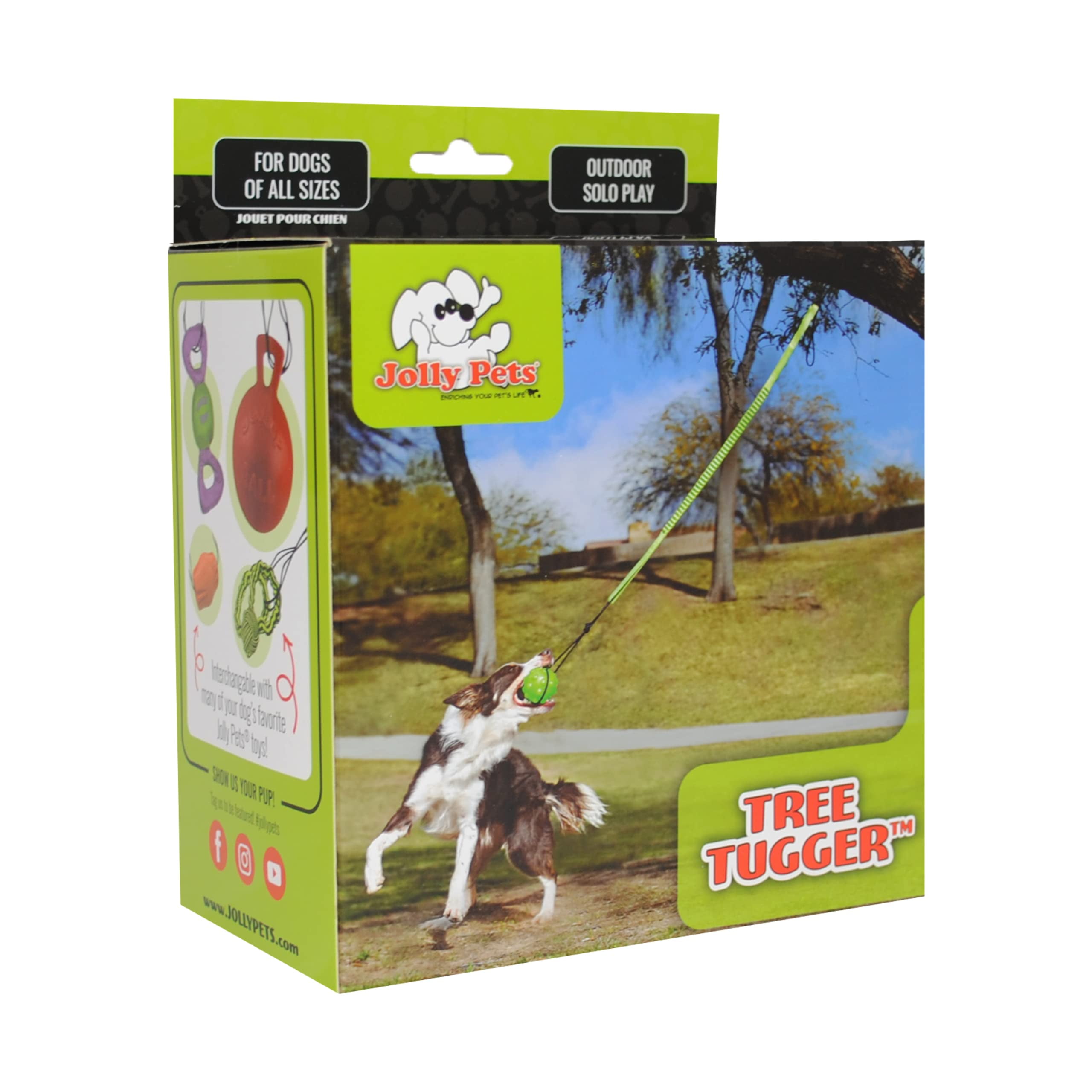 Green Adjustable Tree Tugger Dog Toy with Jolly Jumper