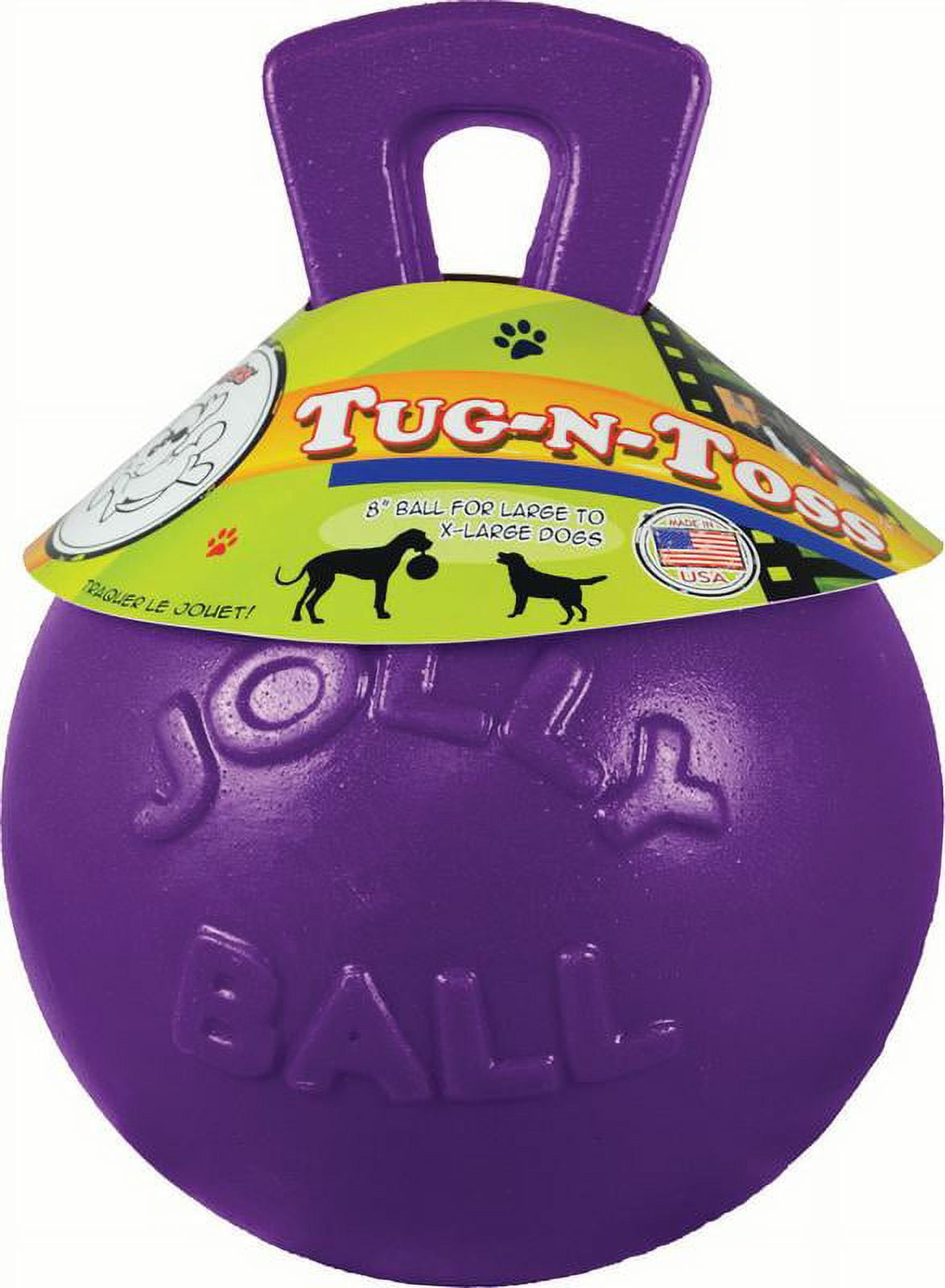Jolly Pets TugNToss 10 inch Purple Rubber Ball with Handle Chew Toy for Dogs