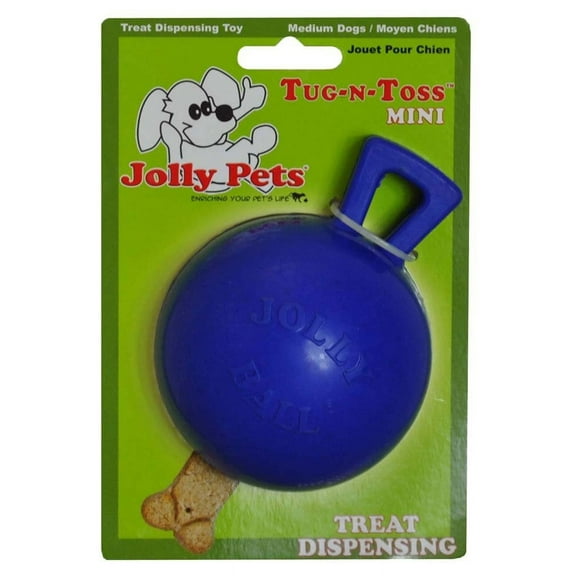 Jolly Pets Tug N Toss Rubber Treat Dispensing Interactive Toy Mini Blue 3 inch
