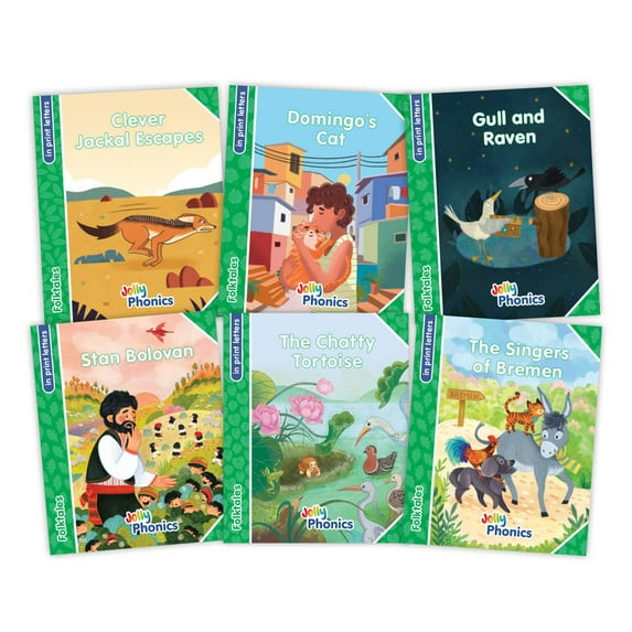 Jolly Phonics Folktales Green Readers (Level 3) Complete Set (1-6): In Print Letters (American English Edition), (Paperback)