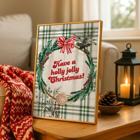 Jolly Poster, Style Festive Wall Art Classic Winter Decor Warm Present Vintage UNFRAMED Poster Size 16x24