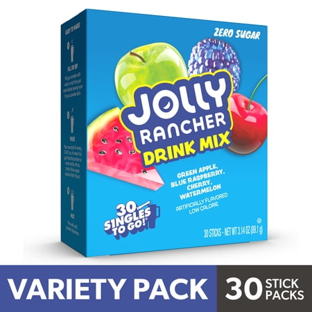 Jolly Rancher Sugar-Free Variety pack Singles to Go Powdered Drink Mix, 30 Count Packets