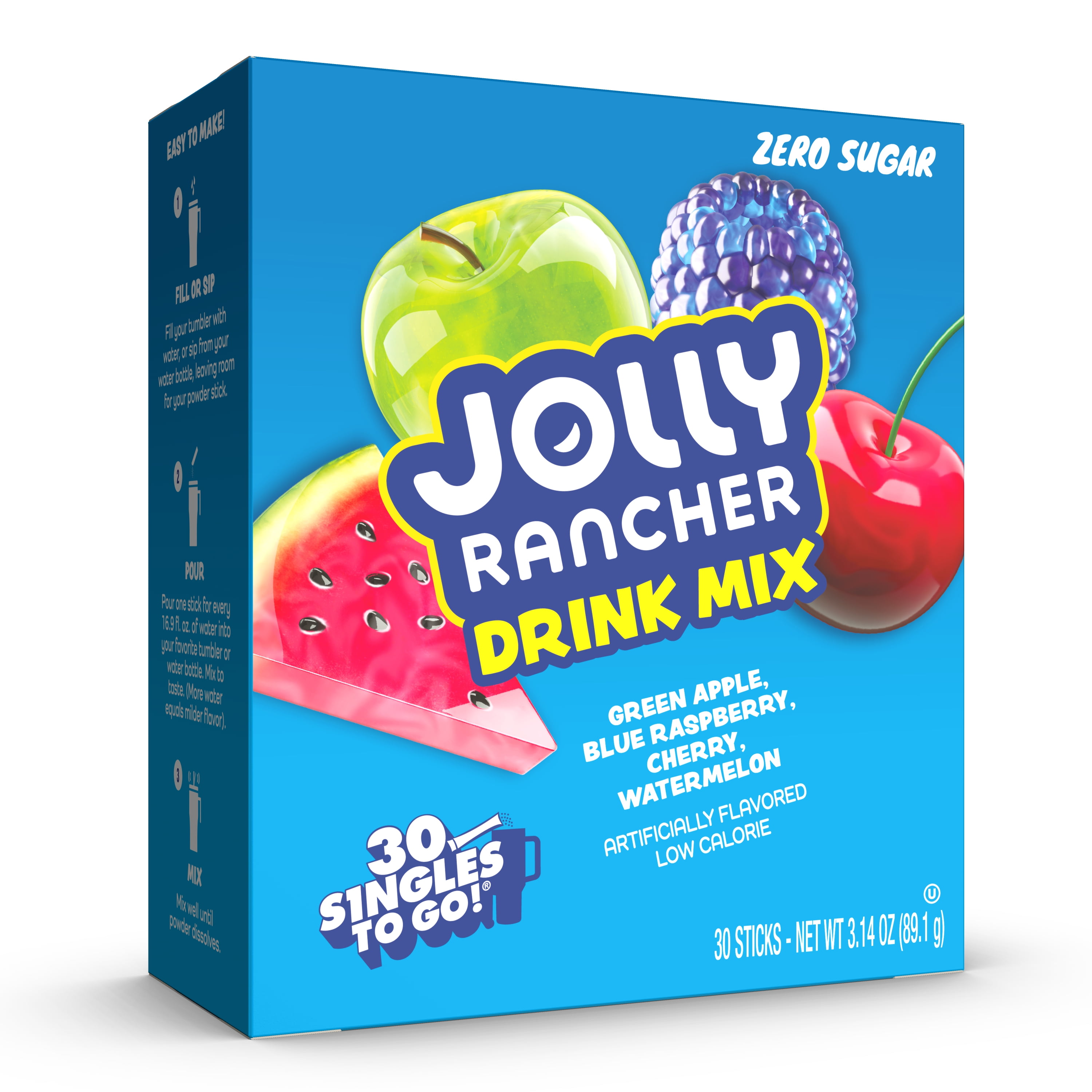 Jolly Rancher Sugar-Free Variety Pack Singles to Go Powdered Drink Mix, 30 Count Packets