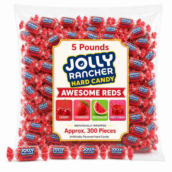 Jolly Rancher Awesome Reds Assorted Fruit Flavored, Individually Wrapped, Bulk Hard Candy (5 Pounds)