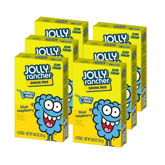 Jolly Rancher Blue Raspberry Singles To Go Drink Mix, 0.65 oz, 6 CT (Pack-6)