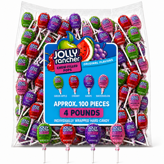 Jolly Rancher Chew-Filled Pops, Original Fruit Flavors, Individually Wrapped, Bulk Lollipops Hard Candy (4 Pounds)