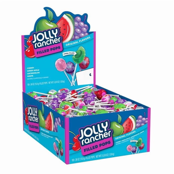 Jolly Rancher Filled Pops, Assorted Fruit Candy, 100 Pieces