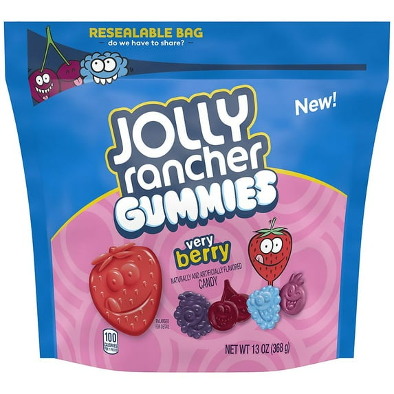 Jolly Rancher Gummies Candy, Resealable Bag Very Berry 13.0 oz Pack of 2