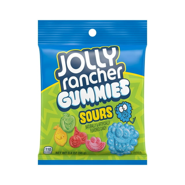 Jolly Rancher Gummies Sours Assorted Fruit Flavored Candy, Bag 3.4 oz ...