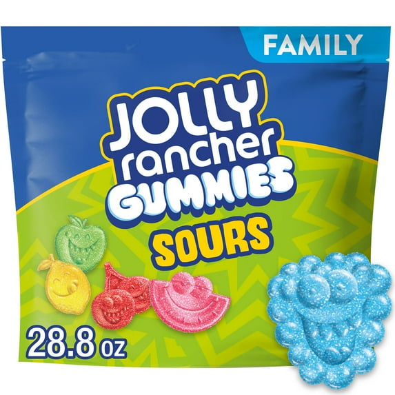 Jolly Rancher Gummies Sours Assorted Fruit Flavored Candy, Family Pack 28.8 oz