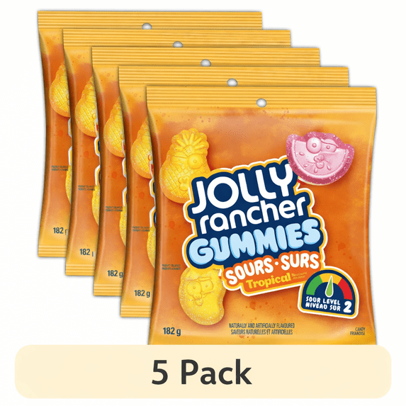 Jolly Rancher Gummies Sours, Tropical Fruit Flavors, 6.4-Ounce (Imported from Canada) (Pack of 5)