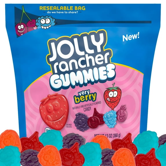 Jolly Rancher Gummies Very Berry, 13oz Bags (Pack of 1), Gummy Candy, Fruit Flavored, Resealable Bag, The Hampton Candy Company
