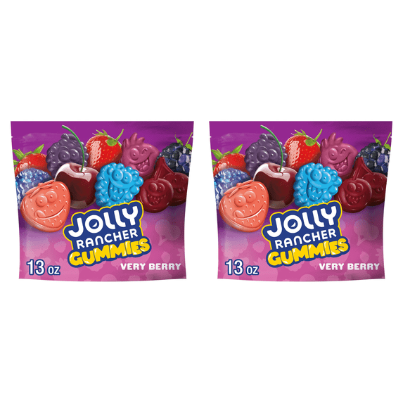 Jolly Rancher Gummies Very Berry Assorted Fruit Flavored Candy, Resealable Bag 13 oz, 2 Pack