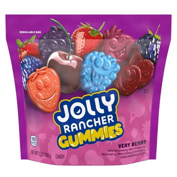 Jolly Rancher Gummies Very Berry Assorted Fruit Flavored Candy, Resealable Bag 13 oz