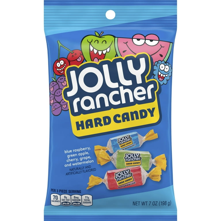 Jolly Rancher Hard Candy - Green Apple, Blue Raspberry, Cherry, Watermelon, Grape - Individually Wrapped, Trans Fat Free - 7 oz - 12 / Carton Jolly Rancher Hard Candy - Green Apple, Blue Raspberry, Cherry, Watermelon, Grape - Individually Wrapped, Trans Fat Free - 7 oz - 12 / Carton