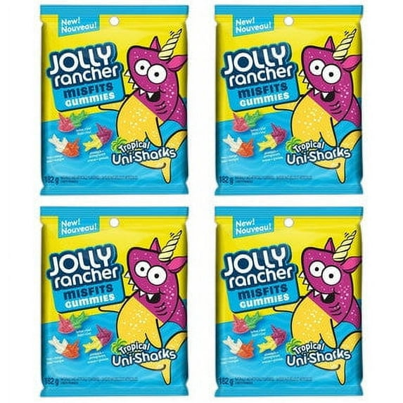 Jolly Rancher Misfits Tropical Uni,Sharks Gummy Candy, 182g/6.4 oz. Bag, (4 pack) {Imported from Canada}