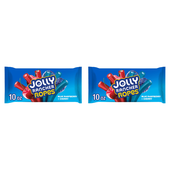 Jolly Rancher Ropes Blue Raspberry and Cherry Flavored Candy, Bag 10 oz (Pack of 2)