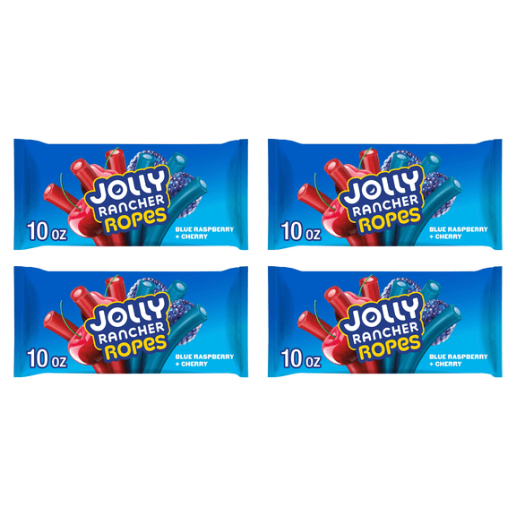 Jolly Rancher Ropes Blue Raspberry and Cherry Flavored Candy, Bag 10 oz (Pack of 4)