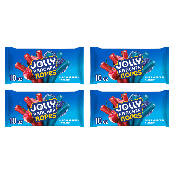 Jolly Rancher Ropes Blue Raspberry and Cherry Flavored Candy, Bag 10 oz (Pack of 4)