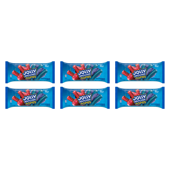 Jolly Rancher Ropes Blue Raspberry and Cherry Flavored Candy, Bag 10 oz (Pack of 6)
