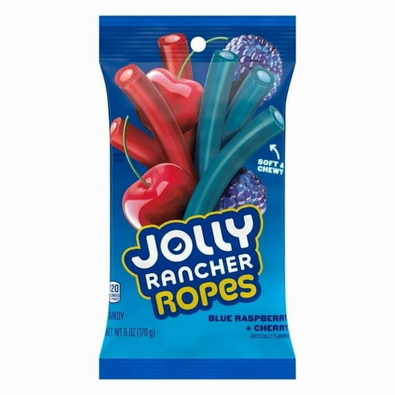 Jolly Rancher Ropes Blue Raspberry and Cherry Flavored Candy, Bag 6 oz - 3 Pack