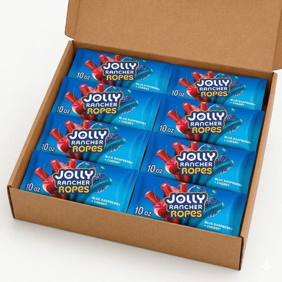Jolly Rancher Ropes Candy Blue Raspberry & Cherry Flavored Chewy Twists, 10 oz Bag (Pack of 8)