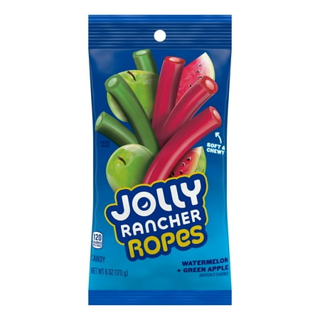 Jolly Rancher Ropes Watermelon and Green Apple Flavored Candy, Bag 6 oz