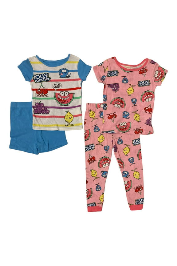 Jolly Rancher Short Sleeve Crew Neck 4 Piece Cotton Pajama Set (4)