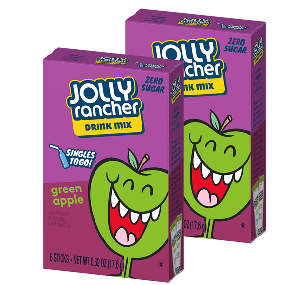 Jolly Rancher Singles To Go Powdered Drink Mix, Green Apple Sugar-Free Drink Powder, Fruity Flavored Water Enhancer for Picnics Kid's Lunches Sports Events & More 2 Boxes-6ct each 12 Total Servings