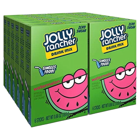 Jolly Rancher Singles To Go Powdered Drink Mix, Watermelon, 12 Boxes with 6 Packets Each - 72 Total Servings, Sugar-Free Drink Powder, Just Add Water, 0.66 Ounce (Pack of 12)