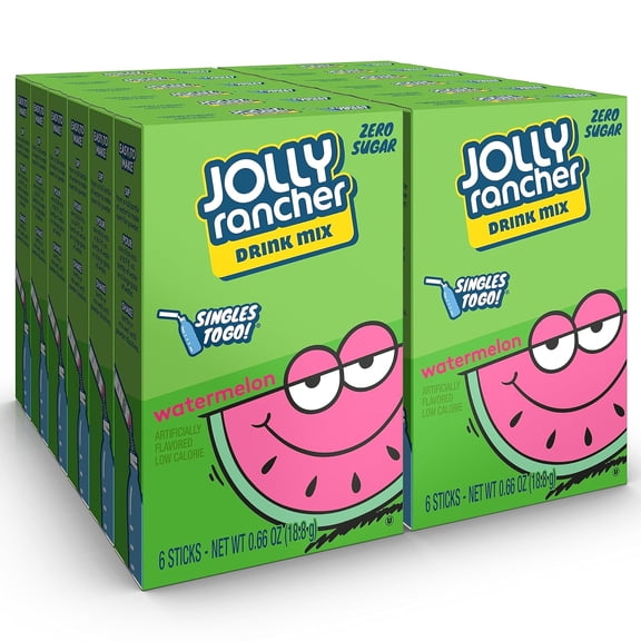 Jolly Rancher Singles To Go Powdered Drink Mix, Watermelon, 12 Boxes with 6 Packets Each - 72 Total Servings, Sugar-Free Drink Powder, Just Add Water, 0.66 Ounce (Pack of 12)