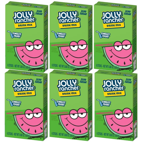 Jolly Rancher Singles-To-Go Sugar Free Drink Mix, Watermelon, 6 Ct (Pack Of 6)