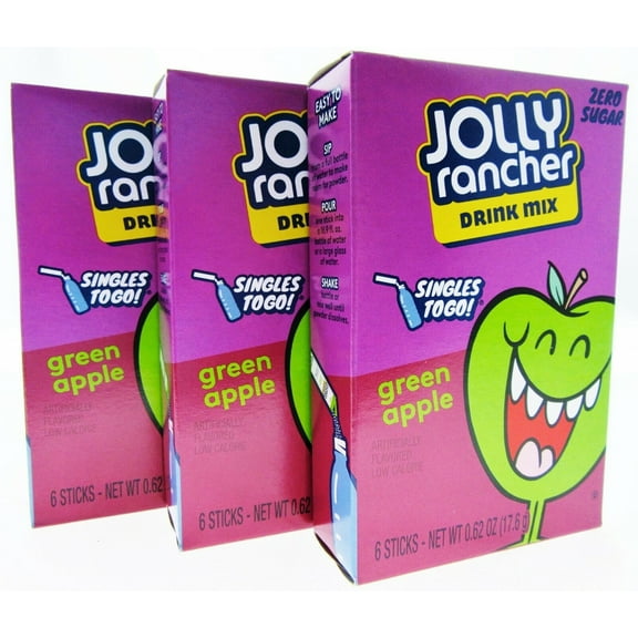 Jolly Rancher Singles Water Drink Mix Sugar Free 3 Boxes Green Apple