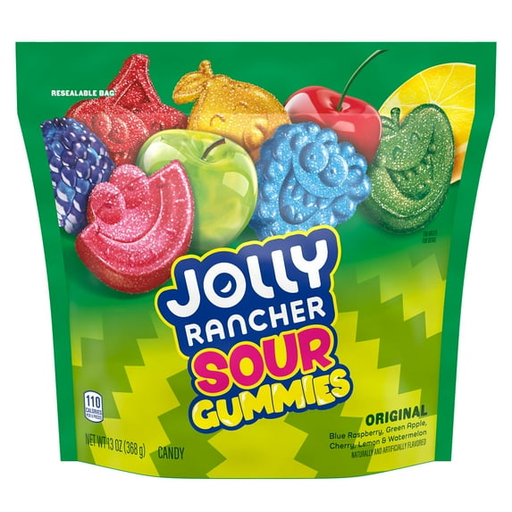 Jolly Rancher Sour Gummies Assorted Fruit Flavored Candy, Resealable Bag 13 oz (Pack of 2)