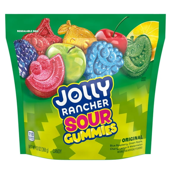 Jolly Rancher Sour Gummies Assorted Fruit Flavored Candy, Resealable Bag 13 oz (Pack of 2)