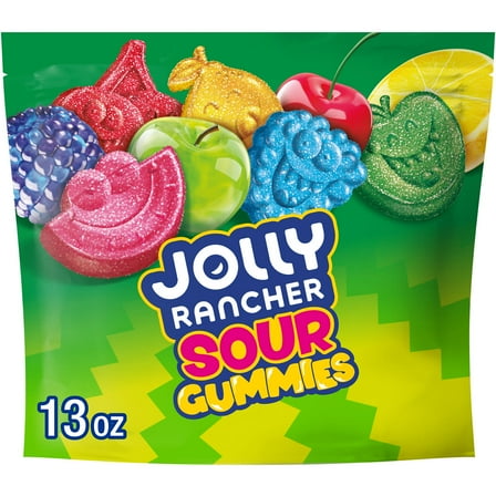 Jolly Rancher Sour Gummies Assorted Fruit Flavored Candy, Resealable Bag 13 oz