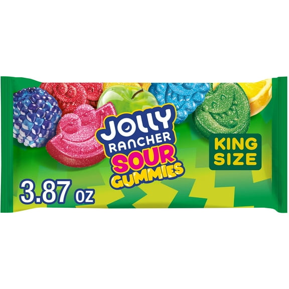 Jolly Rancher Sour Gummies Assorted Fruit Flavored King Size Candy, Bag 3.87 oz